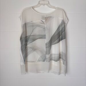 Wynne Layers Sheer Abstract Wave Sleeveless Blouse White & Gray Women's Size 1X
